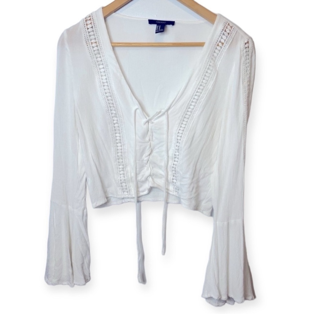 Forever 21 Tie Front Flared‎ Bell Sleeves Crop Top​​